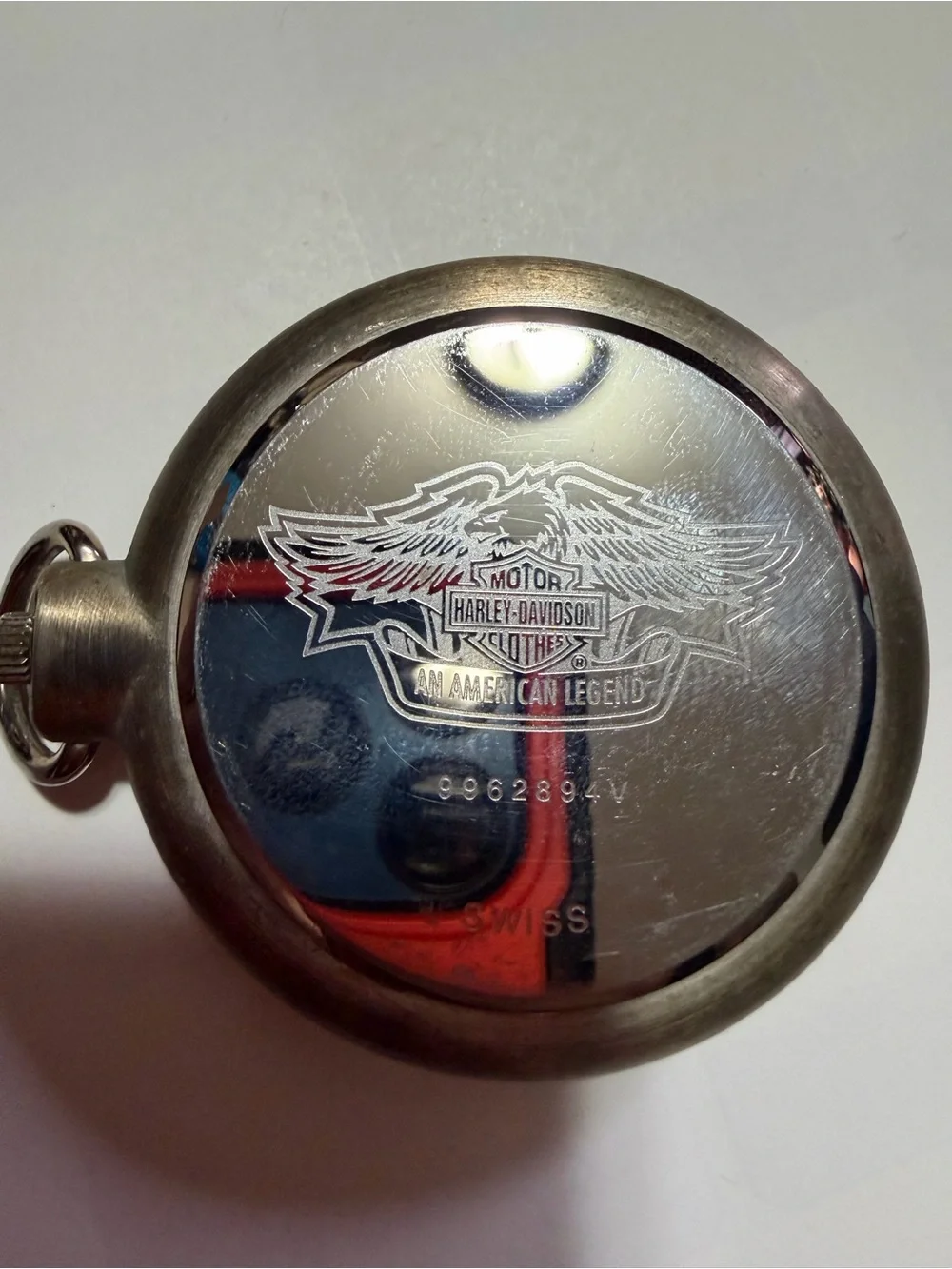 Harley-Davidson Black Analog Pocket Watch with Leather Strap Holder